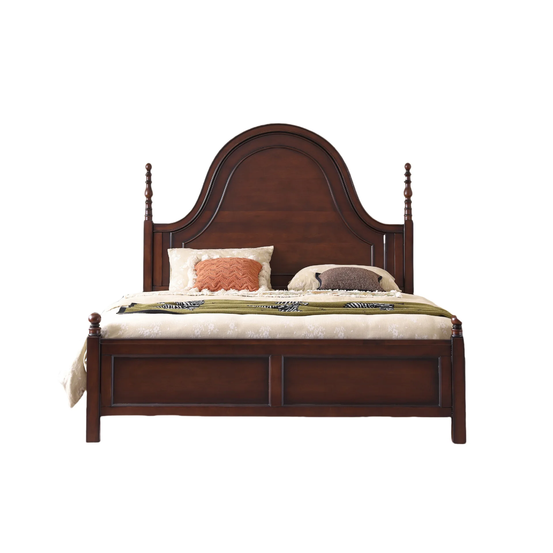 

American solid wood bed, retro double bed, high-end atmospheric bedside, Roman column