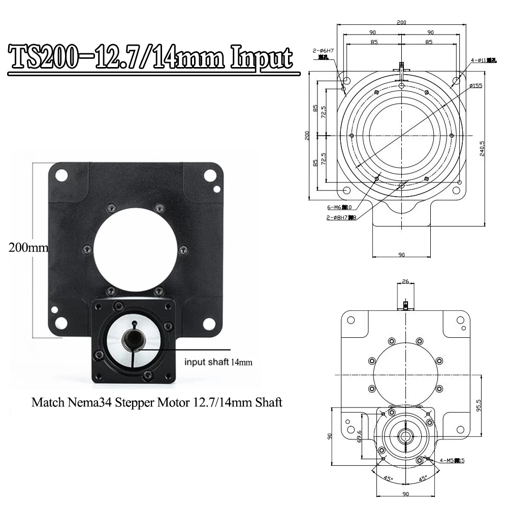 High Precision 1 arcmin 360 Degree Turutable Hollow Rotating Platform Divider for 750w 80mm Servo Motor Nema34 Stepper Moto