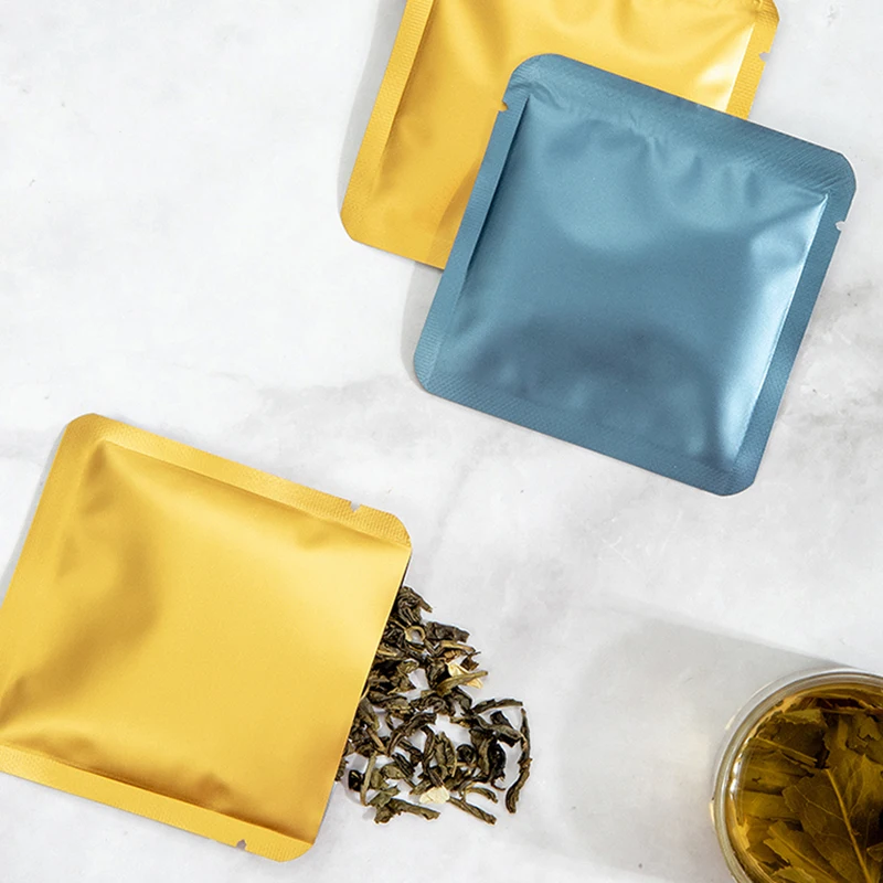 100 szt. 3 ~ 12 g Kolorowe, wielowymiarowe, otwarte torby do pakowania herbaty z czystej folii aluminiowej Kawa w proszku Orzech Cukier Ziołowe woreczki do przechowywania prezentów