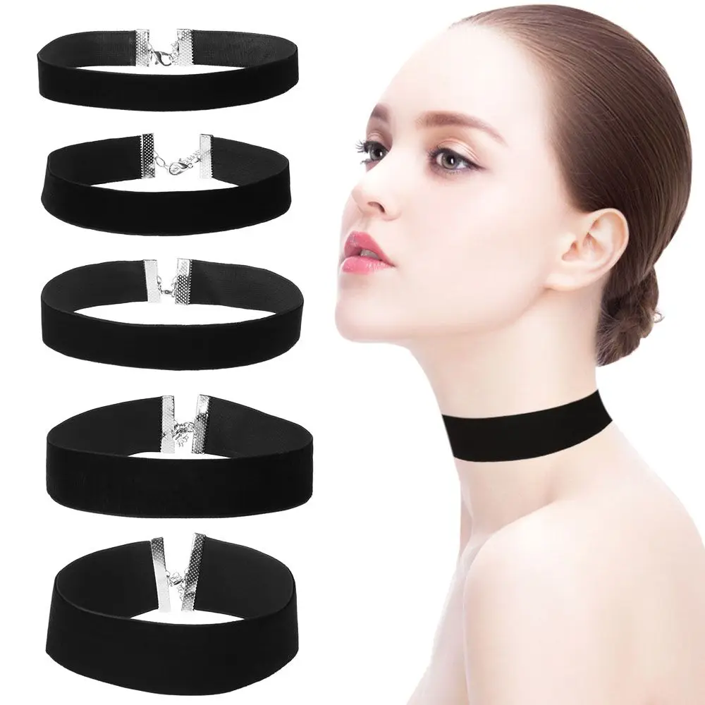 Adjustable Classic Vintage Elegant  Gothic Velvet Choker Black Ribbon
