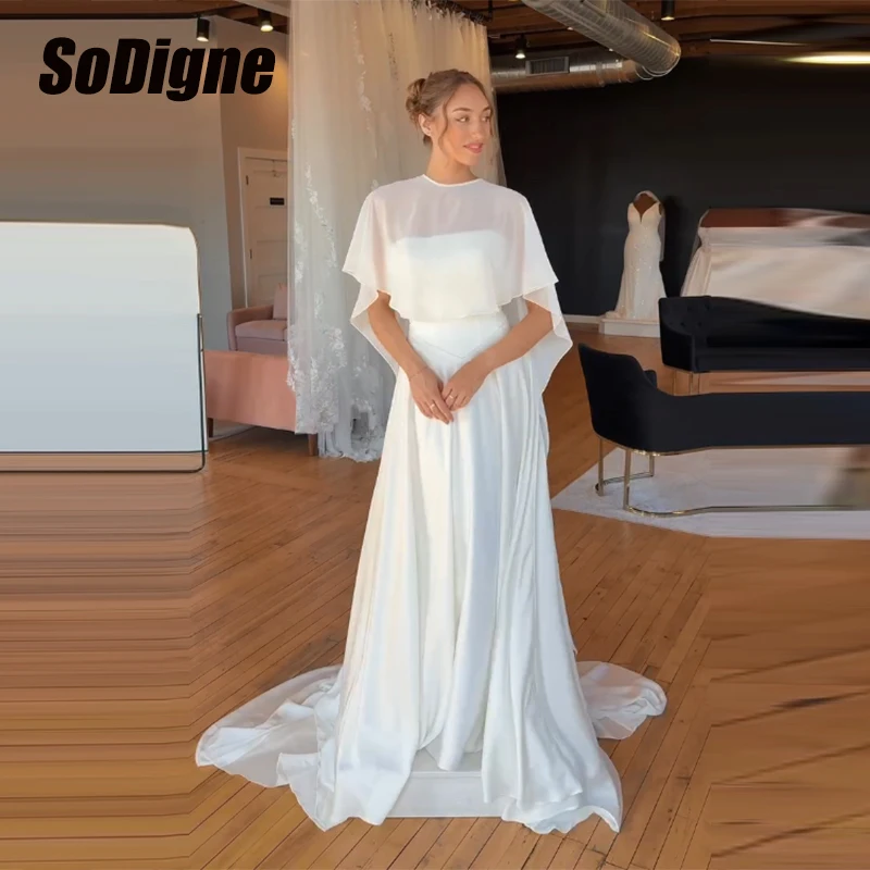 SoDigne A-line Satin/Chiffon Wedding Dress Strapless Bridal Dress with Jacket 2026 Bride Gown Vestido De Novia Customized