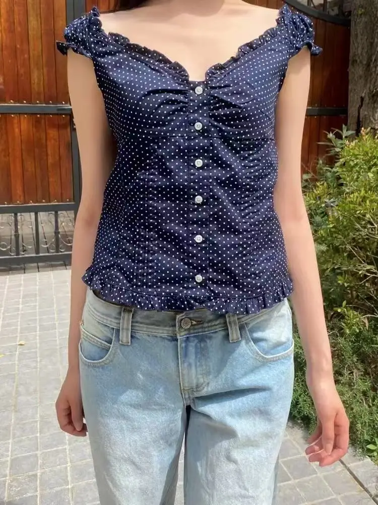 Striped Ruffle Sleeveless Blouse Tank Top 5