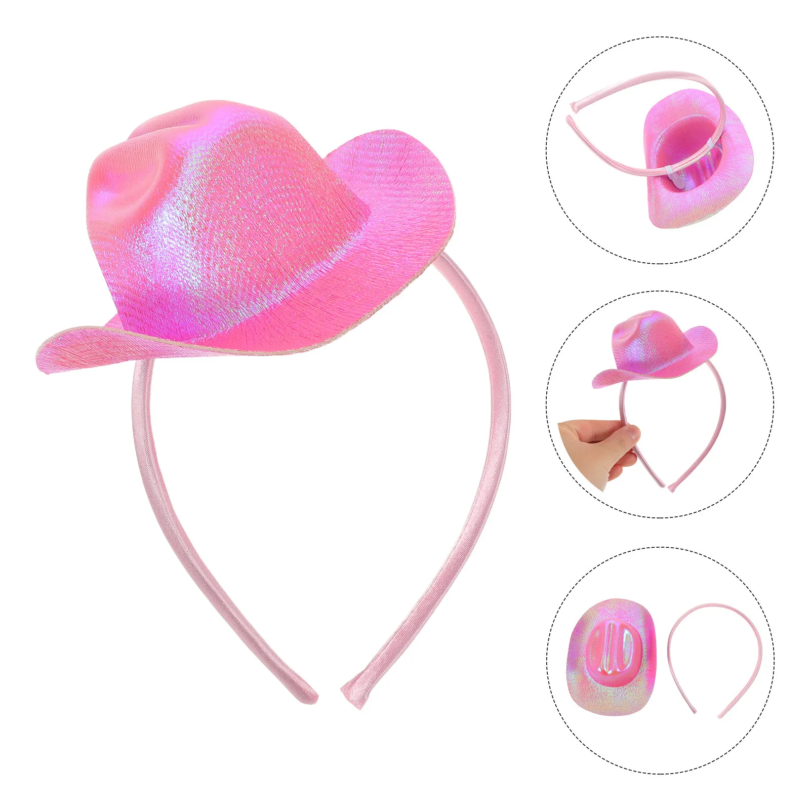 Mini Hat Headband Glitter Cowgirl Western Birthday Party Halloween Disco Cosplay Headwear Accessories