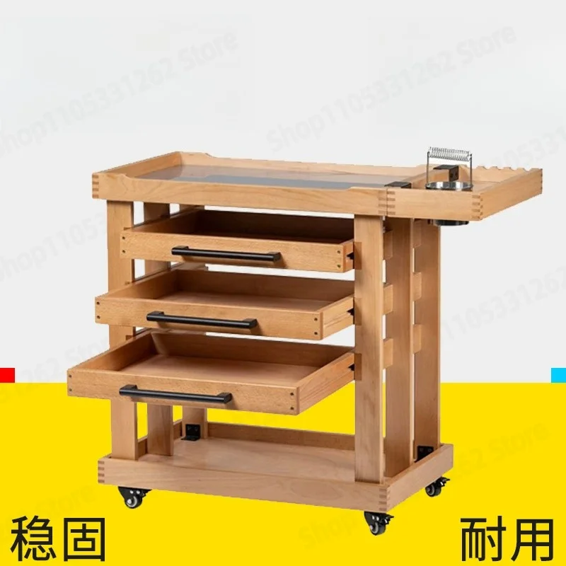 5 Tier Wooden Art Cart for Oil Acrylic PaintingProfessional Studio Mobile Tool CartNatural Wood ColorStorage Trolley for Artists