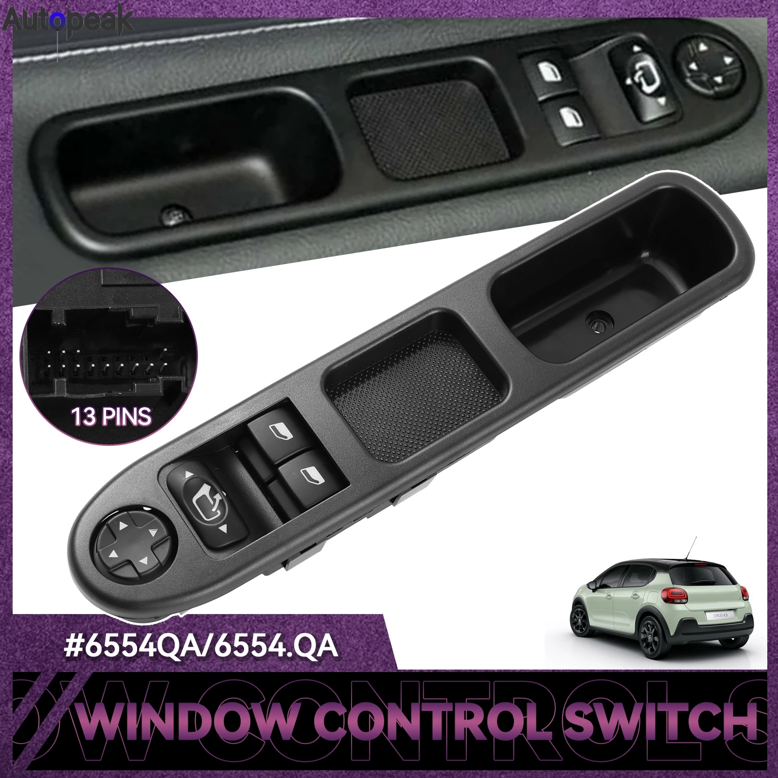 

6554.QA 6554QA Power Window Control Switch for Peugeot 207 207CC 207SW Front Left Drive Side Electric Master Button 9654859677