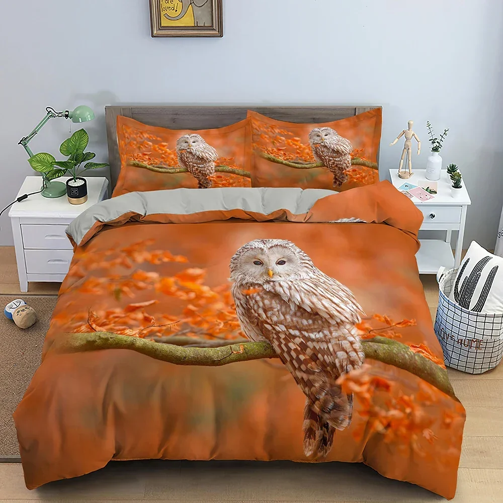 3D Animal Printed Owl Pattern Comfortable Duvet Quilt Cover Pillowcase Bedding Set Children Bedroom Decoration Home Textile