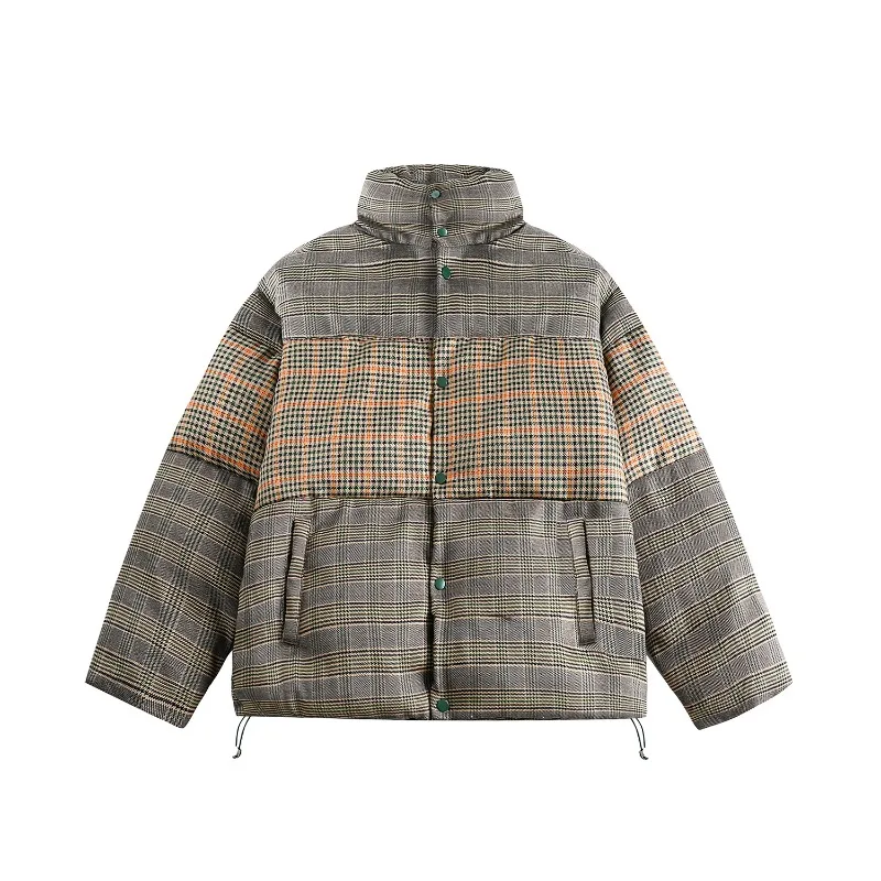 American Retro Parkas Men's Checkered Stripes Loose and Thickened Wadded Coat Bread Jacket Unisex Winter New Style Men Clothing