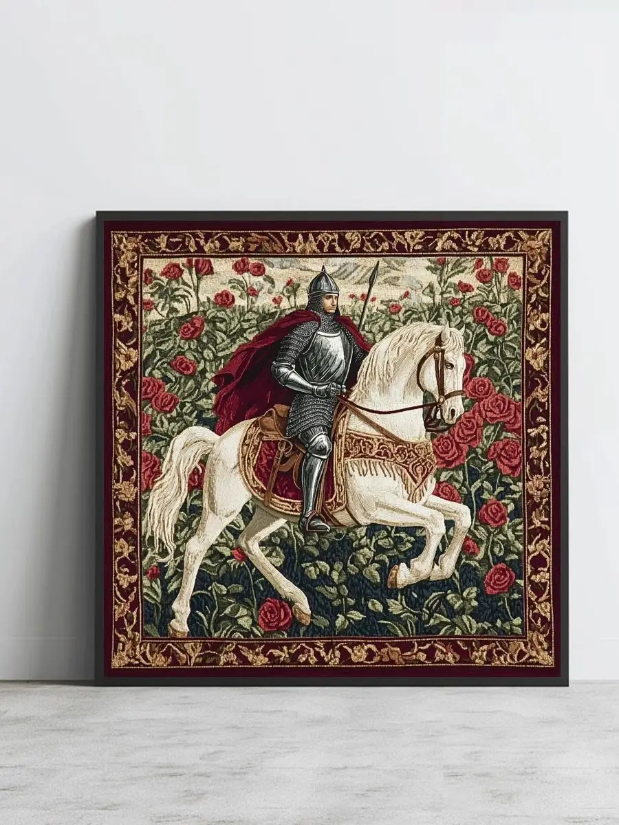 1 Stück 50x50 cm/19,7 Zoll Ritter und Pferde Kreuzstich-Set DIY-Set 11CT/14CT Vollstickerei Wanddekoration Hängendes Gemälde – Detail 1