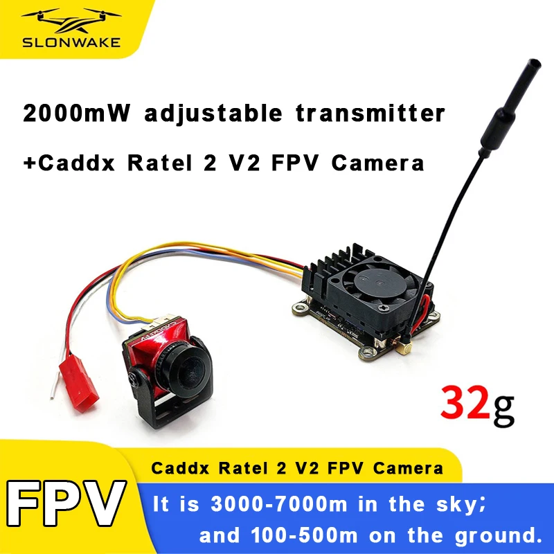 Long Range 5.8Ghz 2W FPV Wireless Transmitter 2000MW and Caddx Ratel 2 V2 FPV Camera Ratel2 2.1mm Lens NTSC/PAL use for RC Part