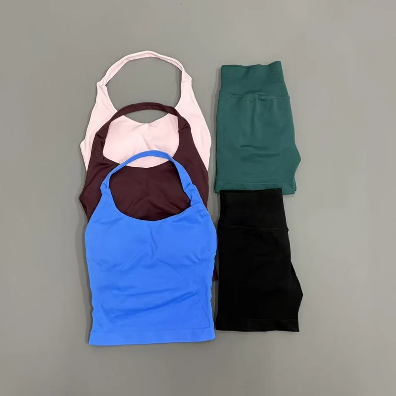 2 Piece Yoga Set Women Breathable Sports Tank Top Seamless Scrunch Butt Cycling Fitness Shorts Gym Running Pilates Workout Sets