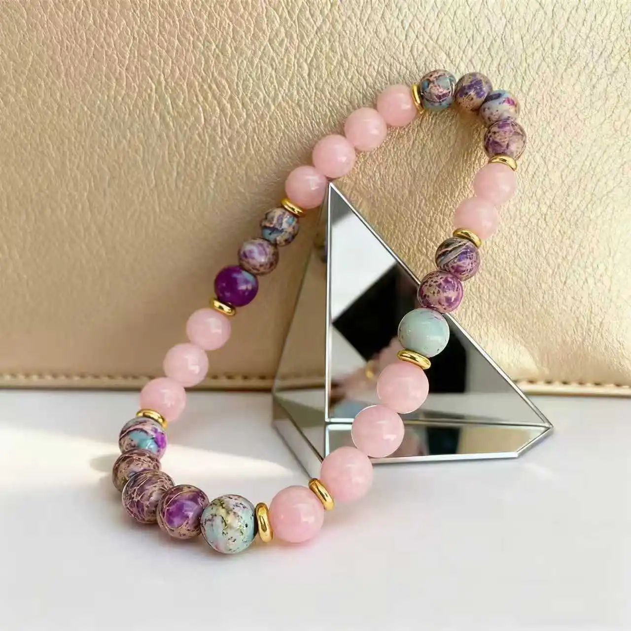 Buntes Imperial-Jaspis-Rosenquarz-Perlenarmband, Damen-Modeschmuck für Liebe und Freundschaft, Charm-Armband für Frauen – Detail 6