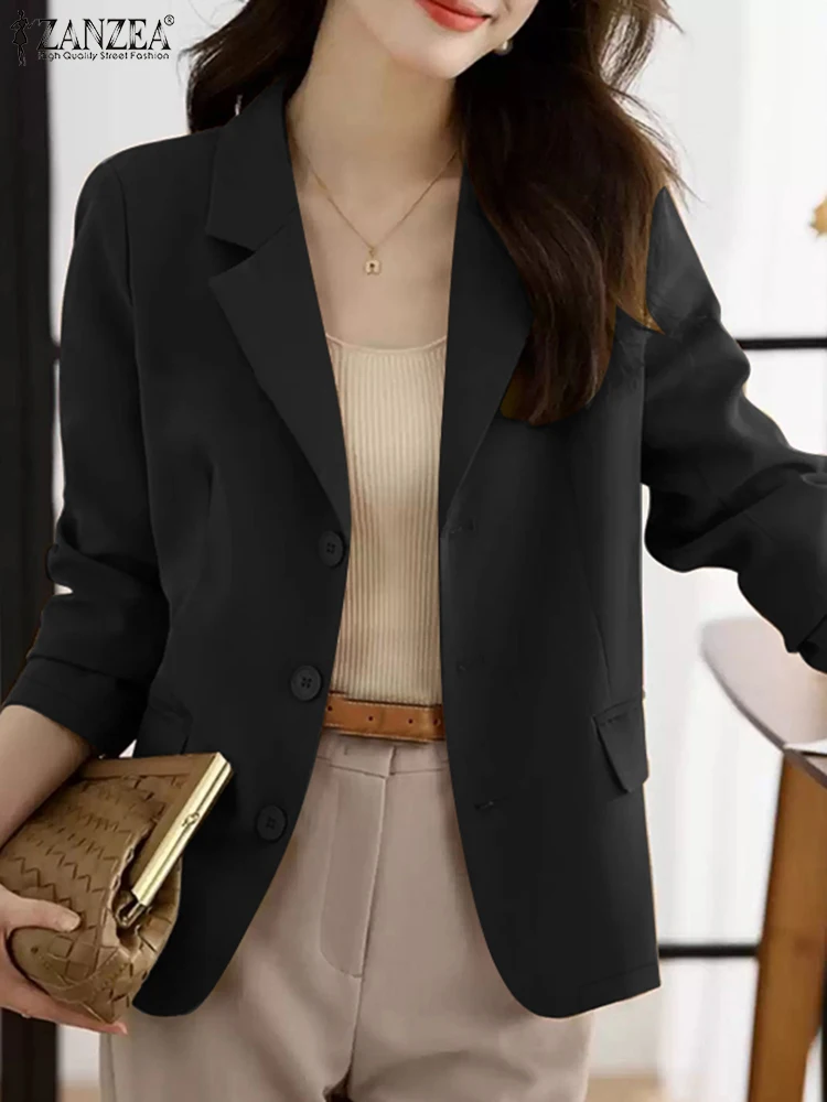 Women OL Work Blazer 2025 ZANZEA Elegant Spring Lapel Neck Long Sleeve Suits Solid Thin Jackets Autumn Officewear Blazer Coats