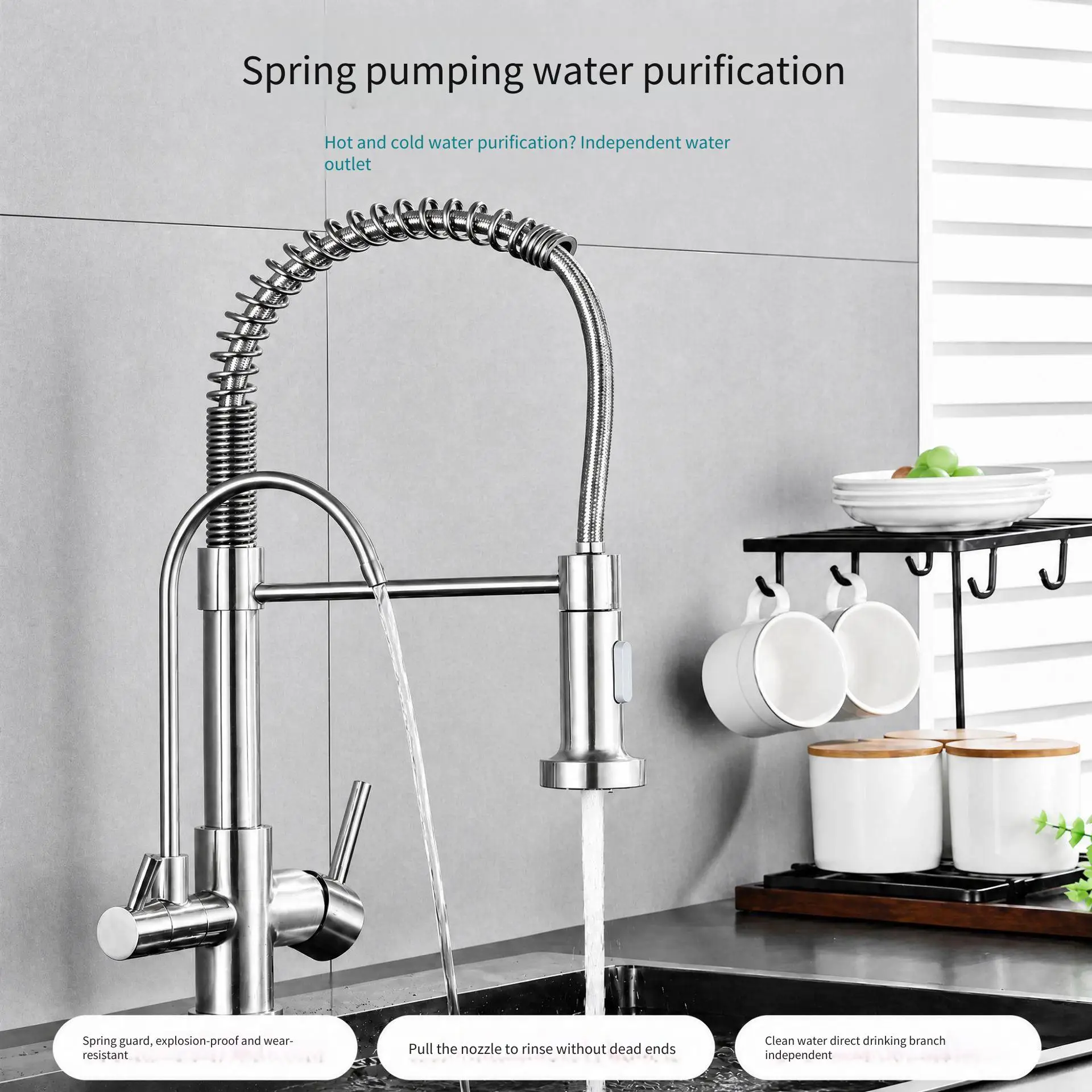 Kitchen Three-in-One Faucet Deck Mounted Mixer Tap 360 Degree Rotation Stream Sprayer Nozzle Kitchen Sink Hot Cold Taps