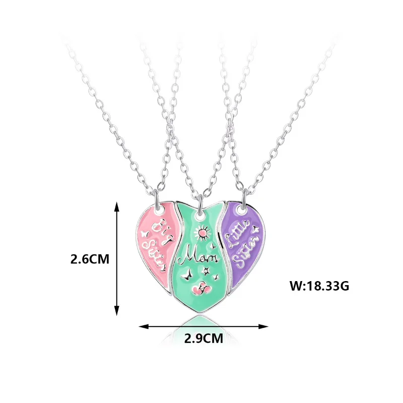 3PCS Mom Big Sister Little Sister Matching Heart Pendant Necklaces, Mother Daughters Jewley Set, Mothers Day Gifts for Mom Girls