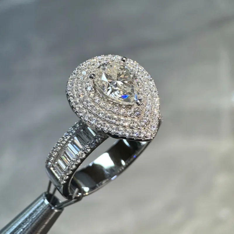 

Luxury Water Drop 2Ct D Color Moissanite Diamond Ring 925 Sterling Silver Party Wedding Band Rings for Women Engagement Jewelry