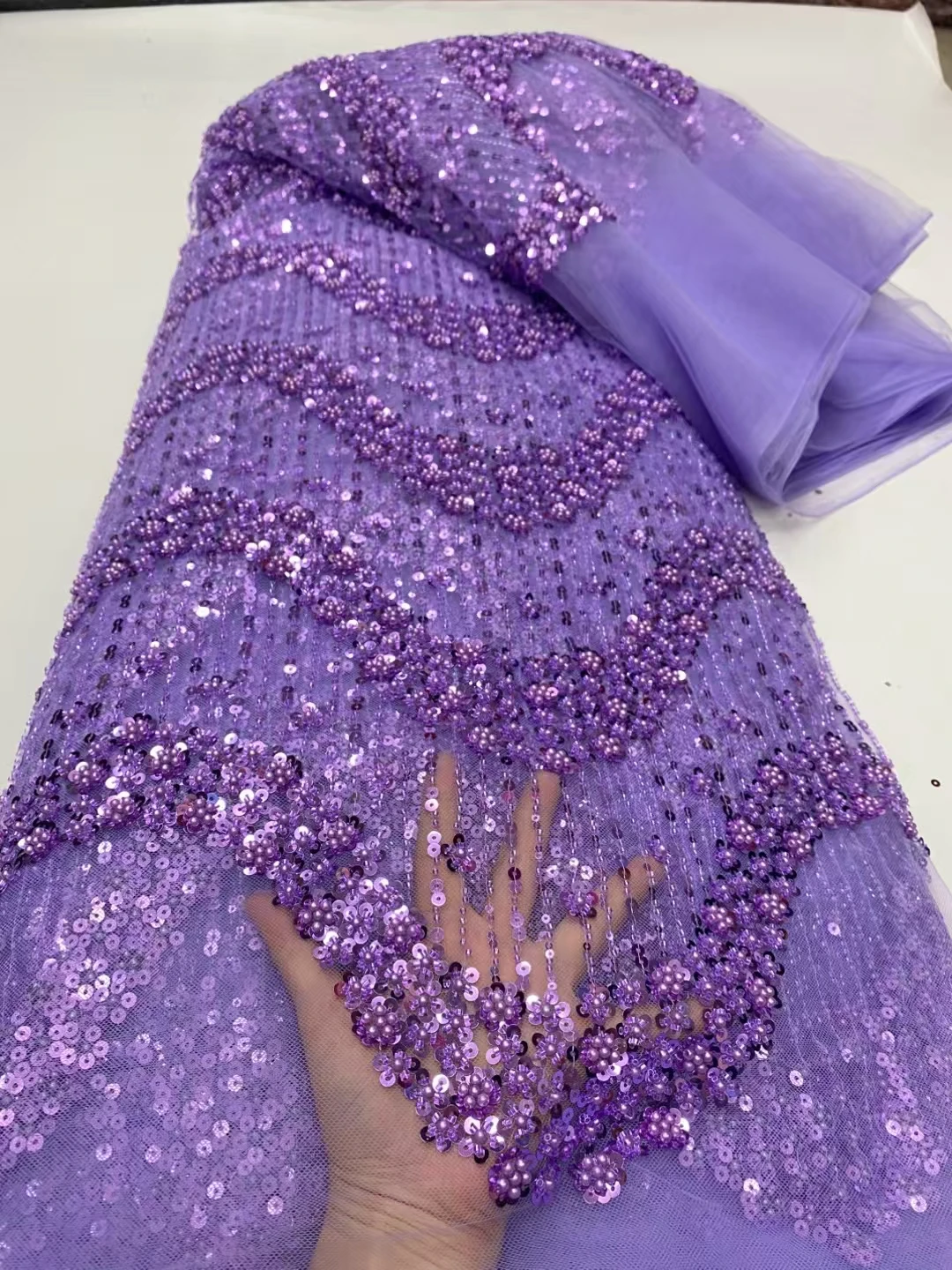 Luxury Bead Tube Embroidery African Lace Fabric 2025 High Quality French Sequined Tulle Fabric For Nigerian Wedding Party