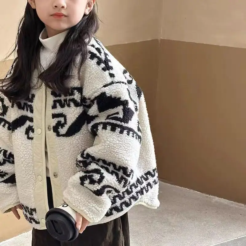 

Boys and Girls Coat Jacket Outwear Tops Fleece Reversible New Thick Plus Velvet Winter Autumn Kid Overcoat Children's Clothe