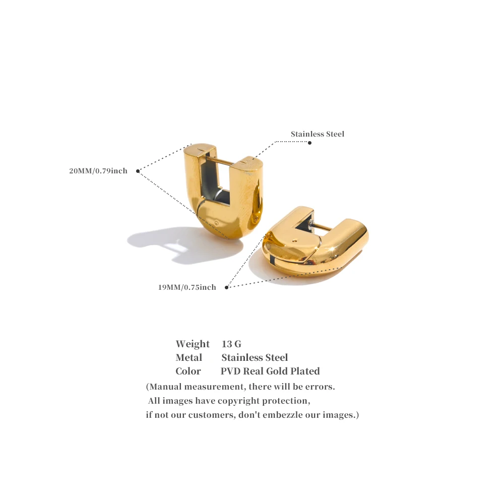 Yhpup 316L Edelstahl, glänzendes Metall, U-förmige hohle Creolen, 18 Karat PVD-beschichtete Textur, attraktiver Schmuck, wasserdicht – Detail 7
