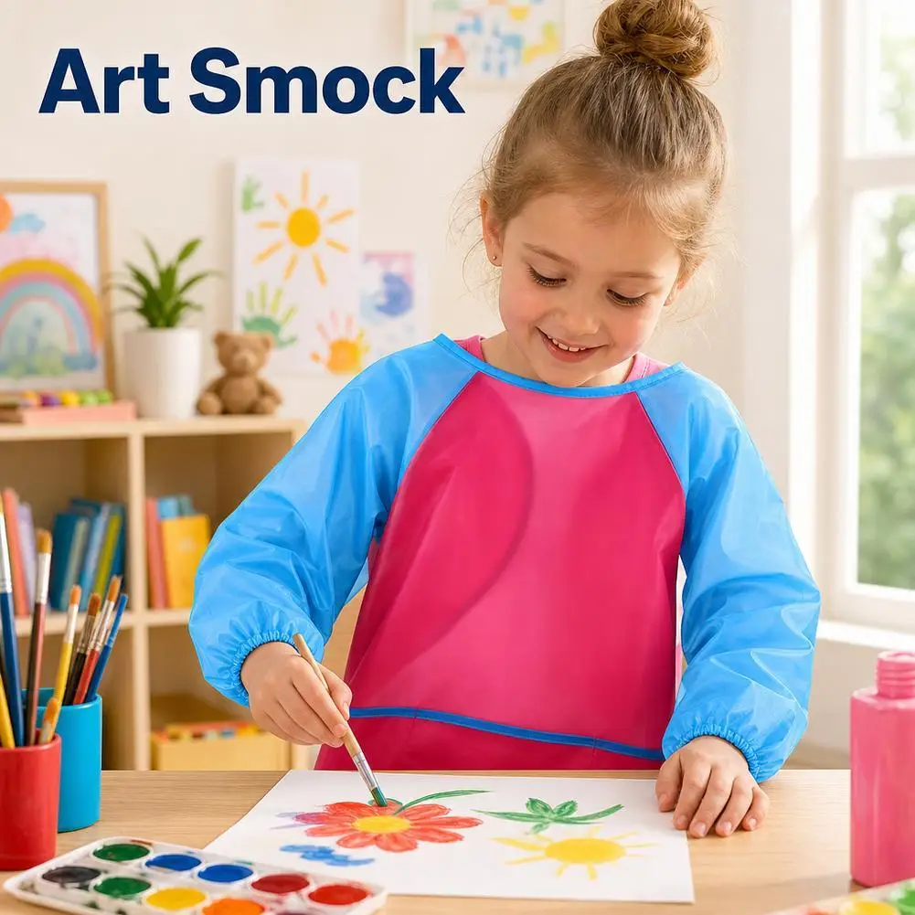 Children Waterproof Long Sleeve Art Smock Kids Painting Apron with Pockets Reversible Painting Smock Cover Overalls