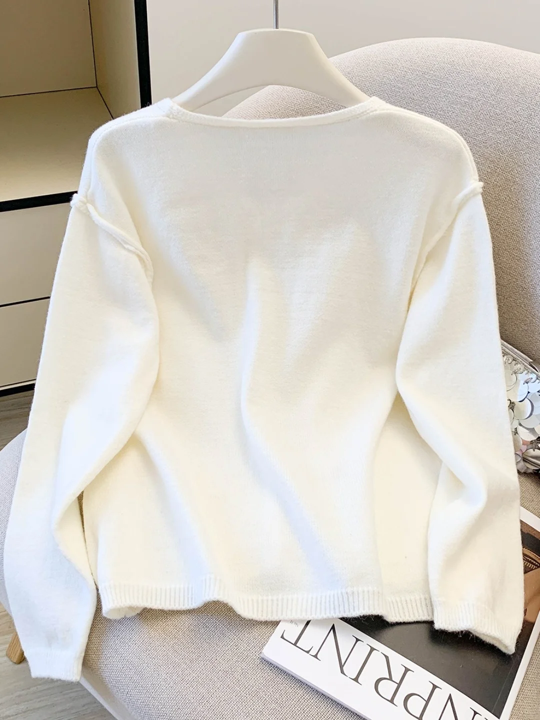 Lose gestrickte V-Ne Ice Cr Stitching Damen offene Strickjacke Herbst Winter New Sle Age-Defng Long Sve Pullover Jaet