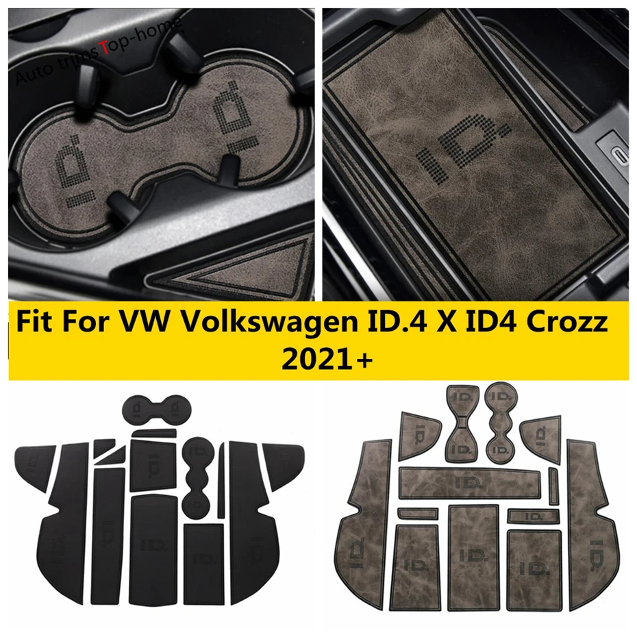 PU Leather Gate Slot Inner Door Pad Cup Anti-slip Storage Gasket Non-slip Mat Fit For VW Volkswagen ID.4 X ID4 Crozz 2021 - 2024