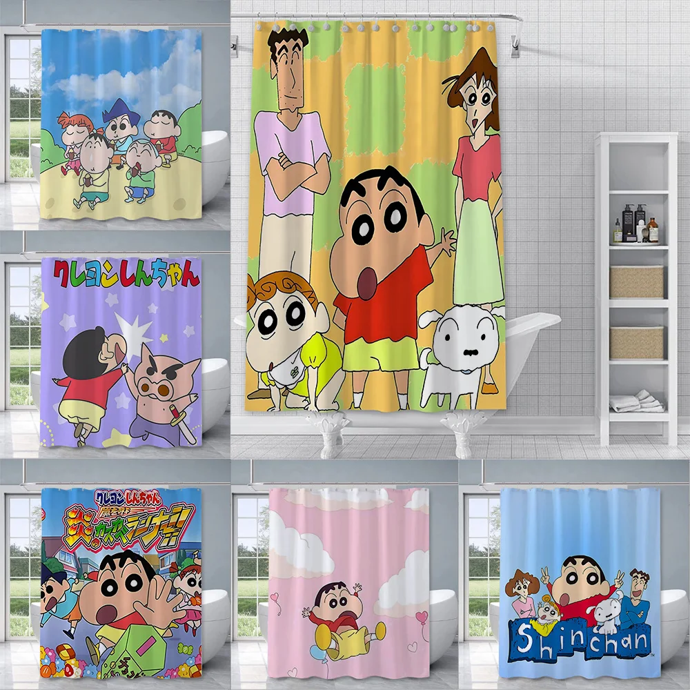 Cartoon Cute C-Crayon S-Shin-chan Shower Curtain Waterproof Polyester Fabric Bath Curtains Home Bathroom Decor Curtain With Hook