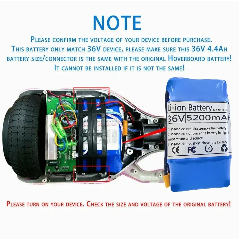 36V 4400mah 10s2p rechargeable lithium battery pack, suitable for self balancing scooters/air cushion boards/unicycles with BMS