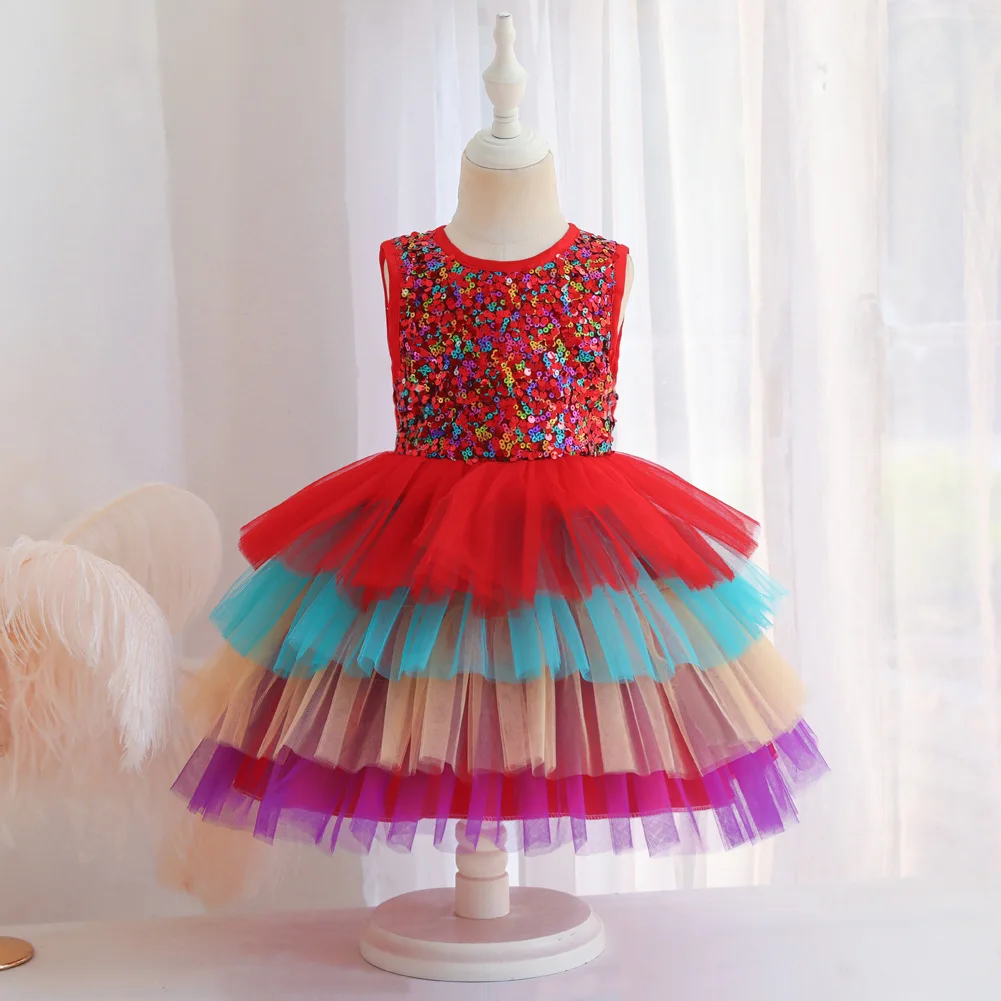 Girls Party Dresses 4 Colors 90cm-140cm Gauze Ball Gown Princess Children Dress Wedding Skirt Birthday Performance Vestidos