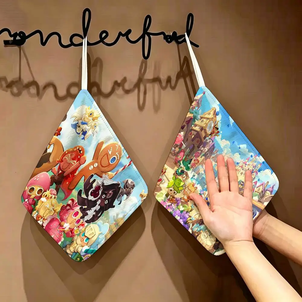 Anime Cookie Run K-Kingdom Hanging Kitchen Towel, Polyester Cotton Fabric, Absorbent Hand Wiping Towel for Home Dormitory