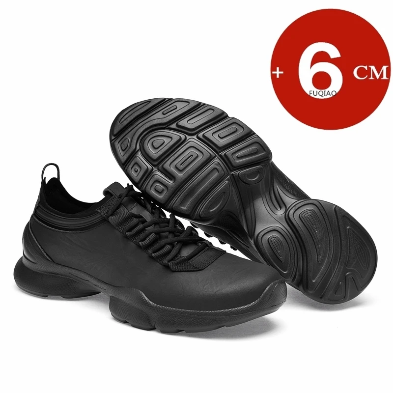 Unisex Genuine Leather Casual Elevator Sneakers 6cm Hidden Height Increase Soft Comfortable Non Slip Sports Shoes for Men Women