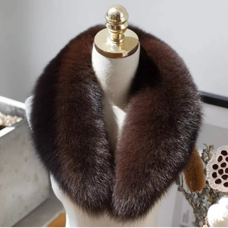 Fox Fur Collar Winter Coat Hood Decor Furry Fur Collar Natural Fur Scarf Warm Shawls Scarves Large Fur Shawl Red  Fur Collar