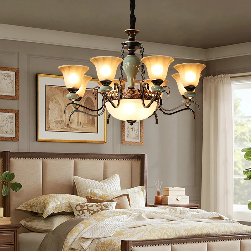Vintage American European Style Iron Ceramic Grand Luxury Chandelier for Living Room Bedroom Dining Room Multi Size Lighting