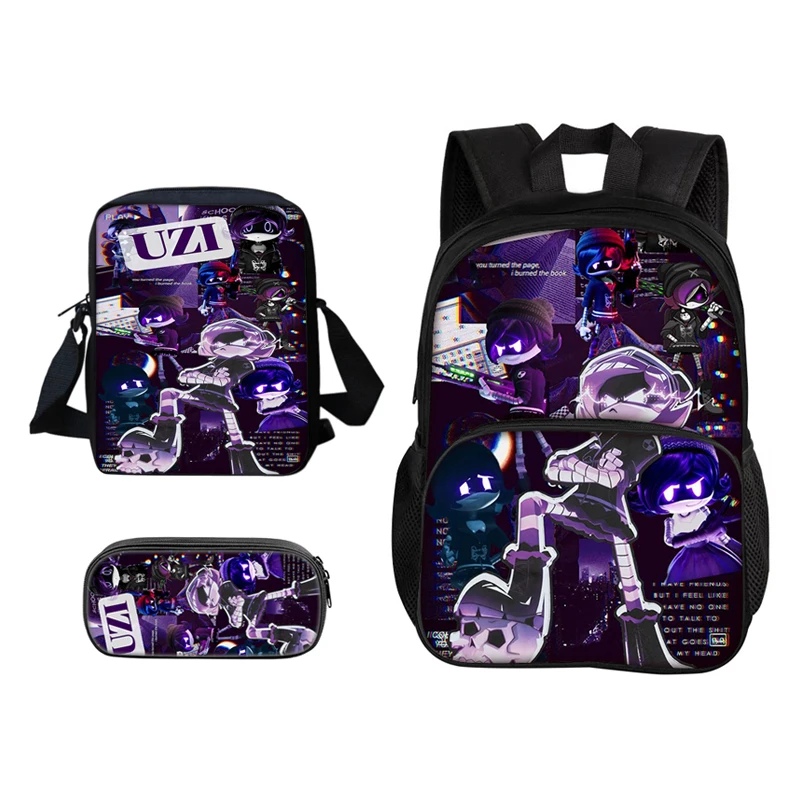 Murder Drones Round Front Bag Backpack Pen Bag Shoulder Bag 3Pcs Set Versatile Cartoon Boy and Girl School Birthday Best Gift