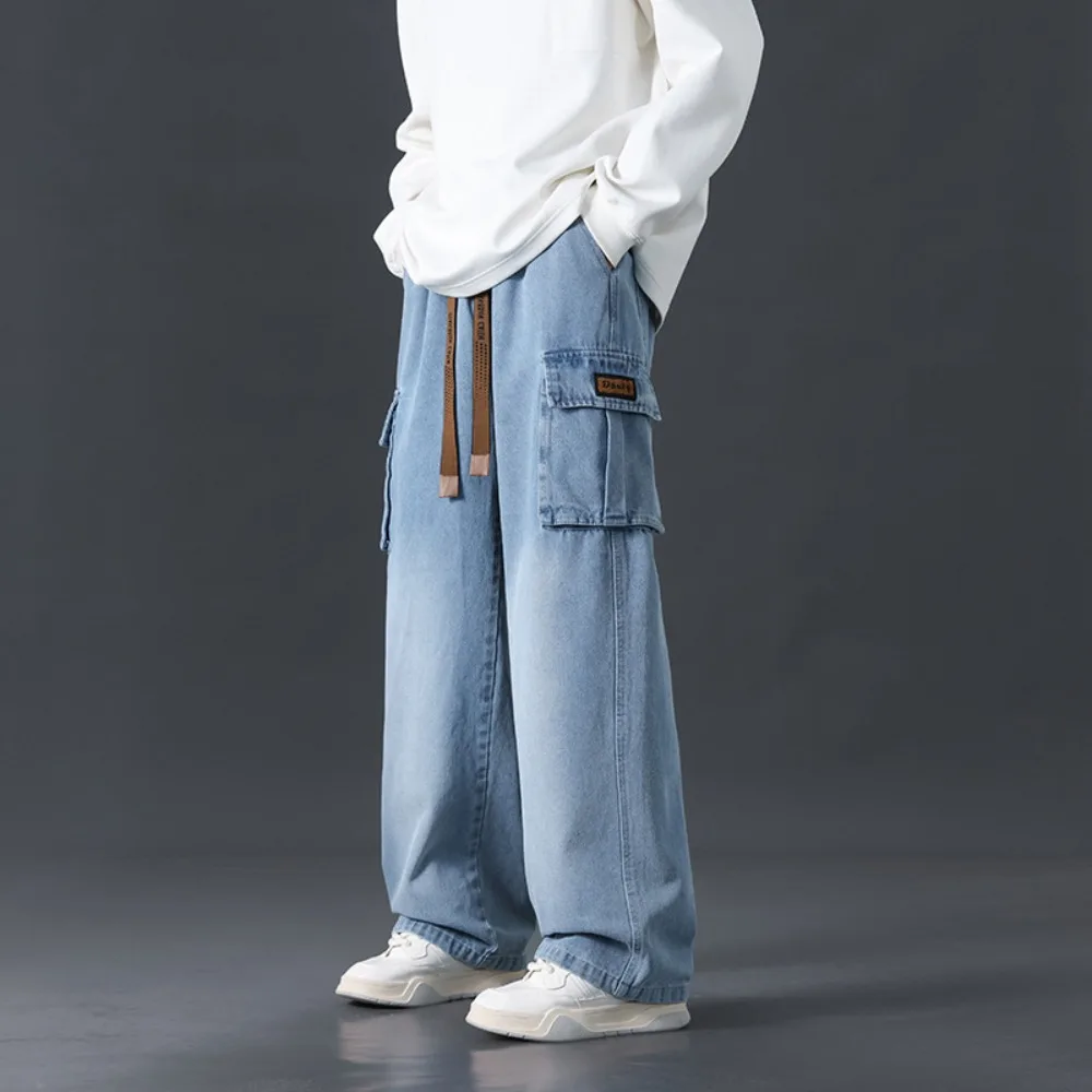 

New Autumn Wide Leg Washing Jean Pants Men Trousers Neutral Solid Color Loose Casual Fashion Pocket Cargo Pants Big Size 8xl
