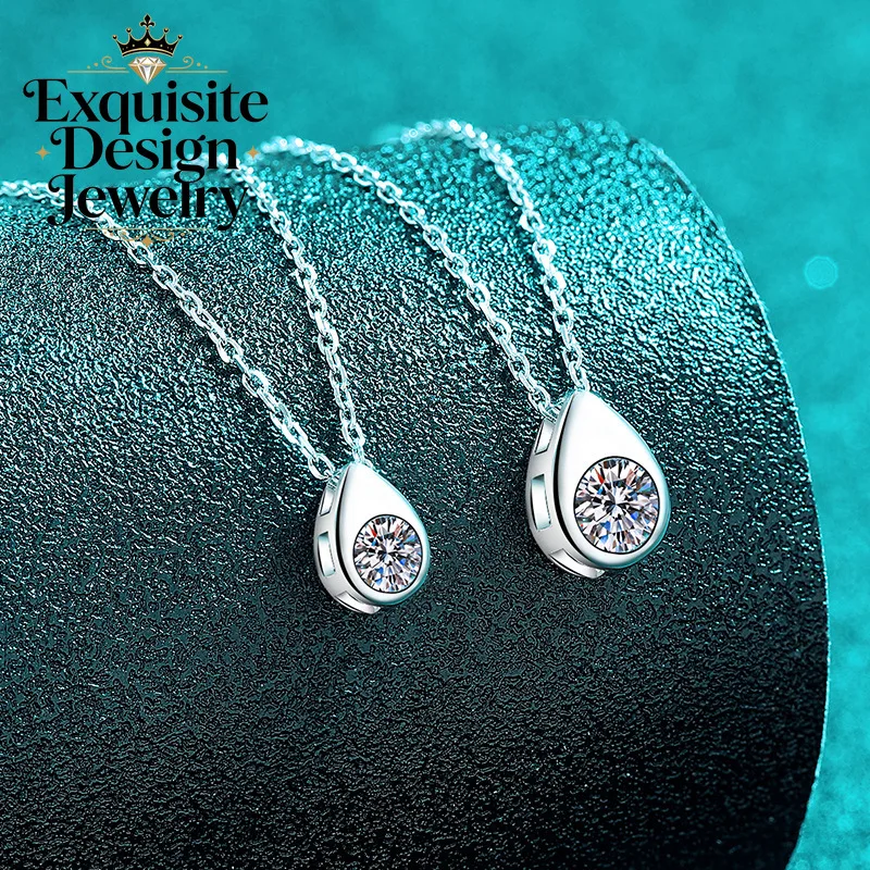 Exquisite Platinum PT950 Moissanite Necklace, Small Teardrop Bean-shaped Exquisite Diamond Pendant Collarbone Chain for Women