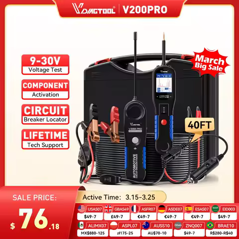 2026 VDIAGTOOL V200PRO 12V/24V Automotive Power Circuit Probe Tester 40FT/12M Cable Relay Fuse Tester Circuit Breaker Finder