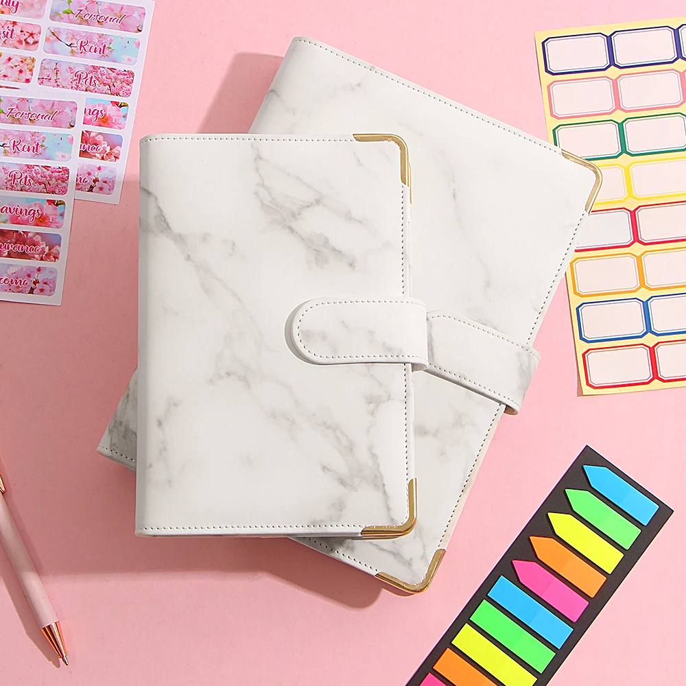 Macaron Marble Color A5 A6 6Ring Binder PU Clip-on Notebook Leather Loose Leaf Notebook Cover Notebooks Journal Stationery