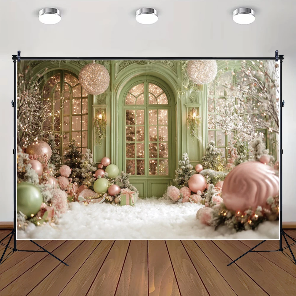 

MOON.QG Backdrop Green Christmas 2025 News Arch Door Photo Background Poster Party Photography Accessories Kids Decoration Wall