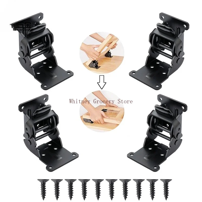 4PCS Stainless Steel Folding Brackets Self Locking Hinges with 32 Screws Adjustable Support for Table Workbench Furniture