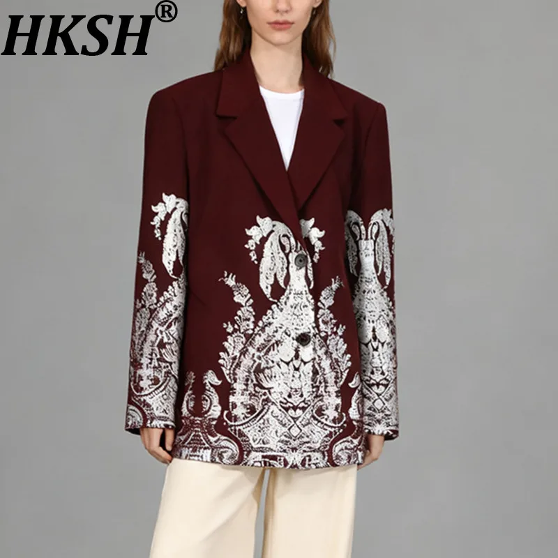 

HKSH Spring Autumn New Women's Blazer Printed Single Breasted Notched Collar High-End Elegant Fashion Coats Chic Outwear HK14033