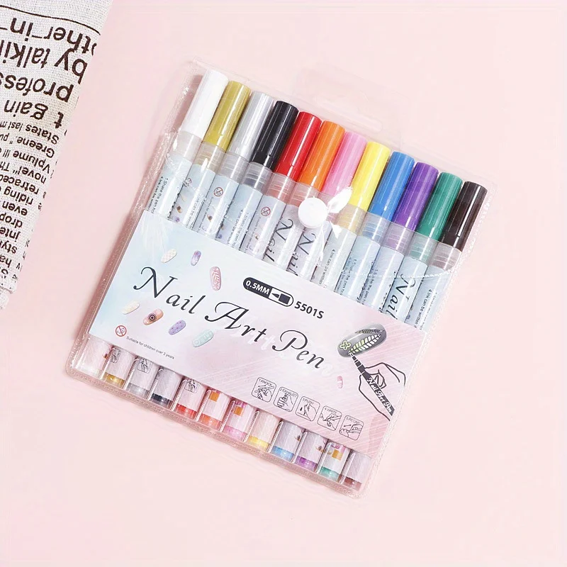 12Color Nail Art Drawing Pen Graffiti Nail Acrylic Pen Waterproof Painting Liner DIY 3D Abstract Line Nail Art Beauty Tool