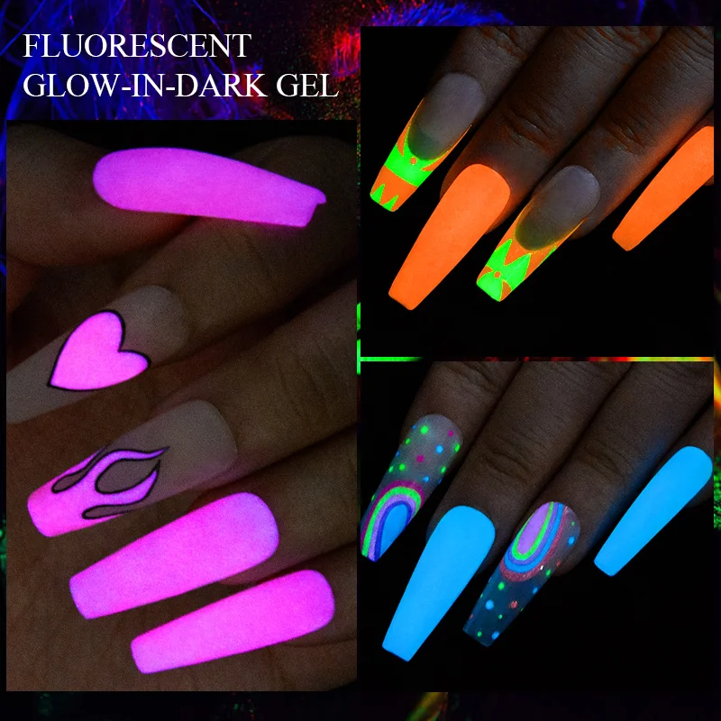 MEET ACROSS 8Pcs/Set Eggshell Fluorescent Glow In Dark Gel Nail Polish Glitter Luminous Semi Permanent Nail Art Gel Varnish Kit