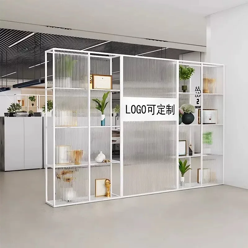 Company home display   wrought iron door partition Changhong glass screen office area baffle decorative rack