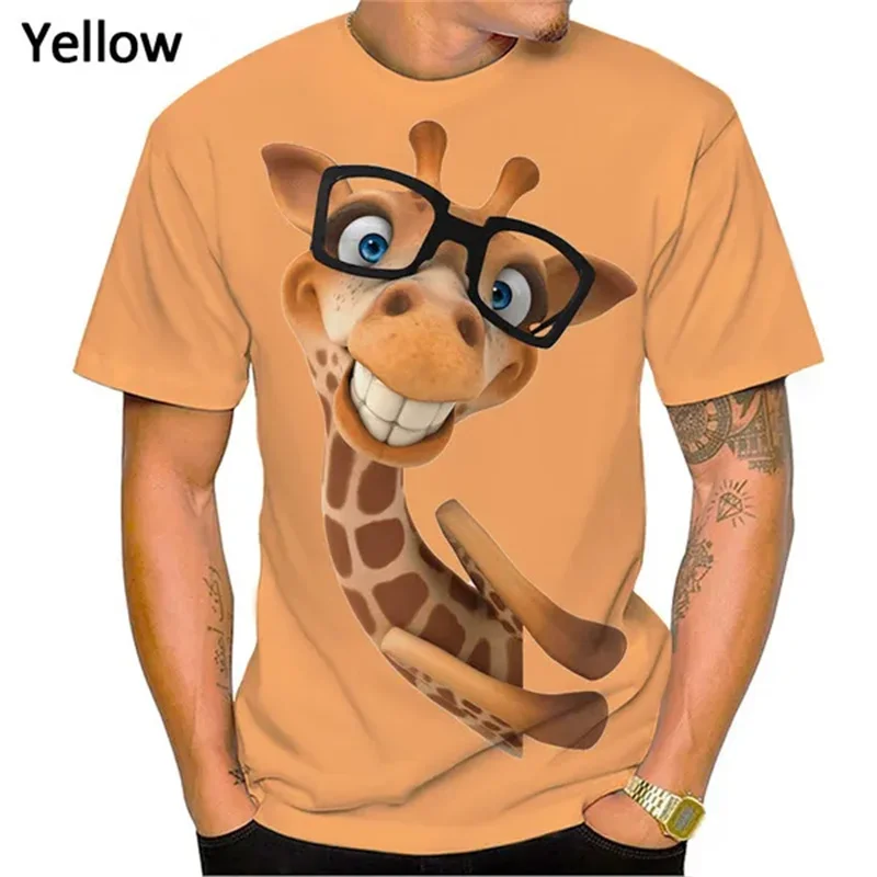 Fashion Cute 3D Animal Giraffe Printed T Shirts For Men Womem Round Neck Tee Shirt Children Cool Streetwear Short Sleeves Roupa