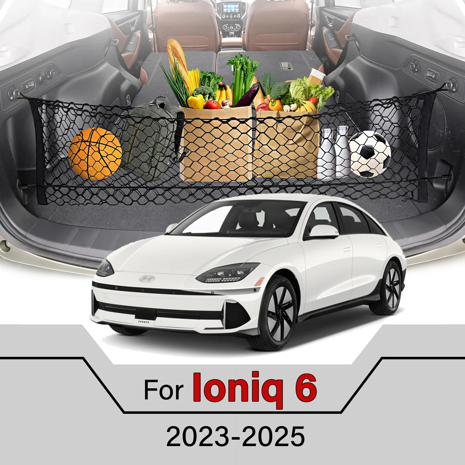 

Car Cargo Net Stretchable,Car Gadgets, Adjustable Elastic Trunk Storage Net with Hook for Hyundai Ioniq 6 2023-2025