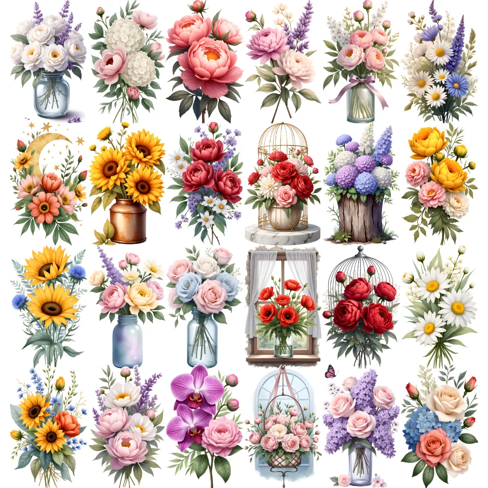 

9pcs Temporary Tattoo Floral Arrangement Temporary Tattoo Stickers Flower Bouquet Rose Decoration Illustration For Adults Men