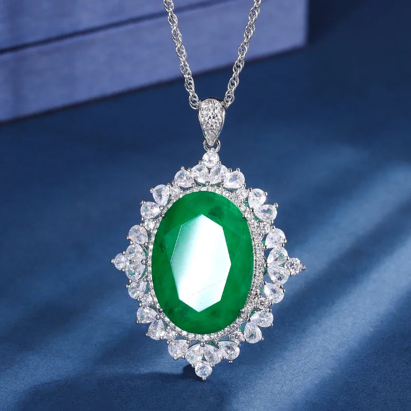 Jewelry Gold Plated European and American Style Colored Gems Dignified Pendant Necklace Big Denier Shape 18*25