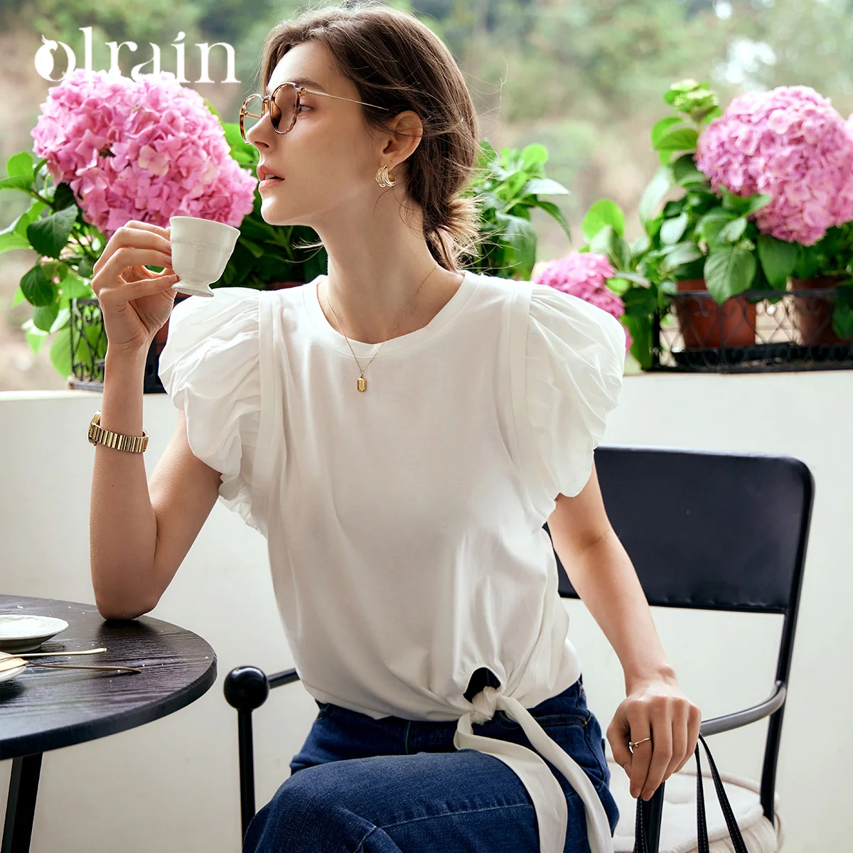 OLrain Women's White Puff Sleeve Blouse Early Spring French Chic Elegant Top Casual Dalicate Ladies T Shirt O24XT82920