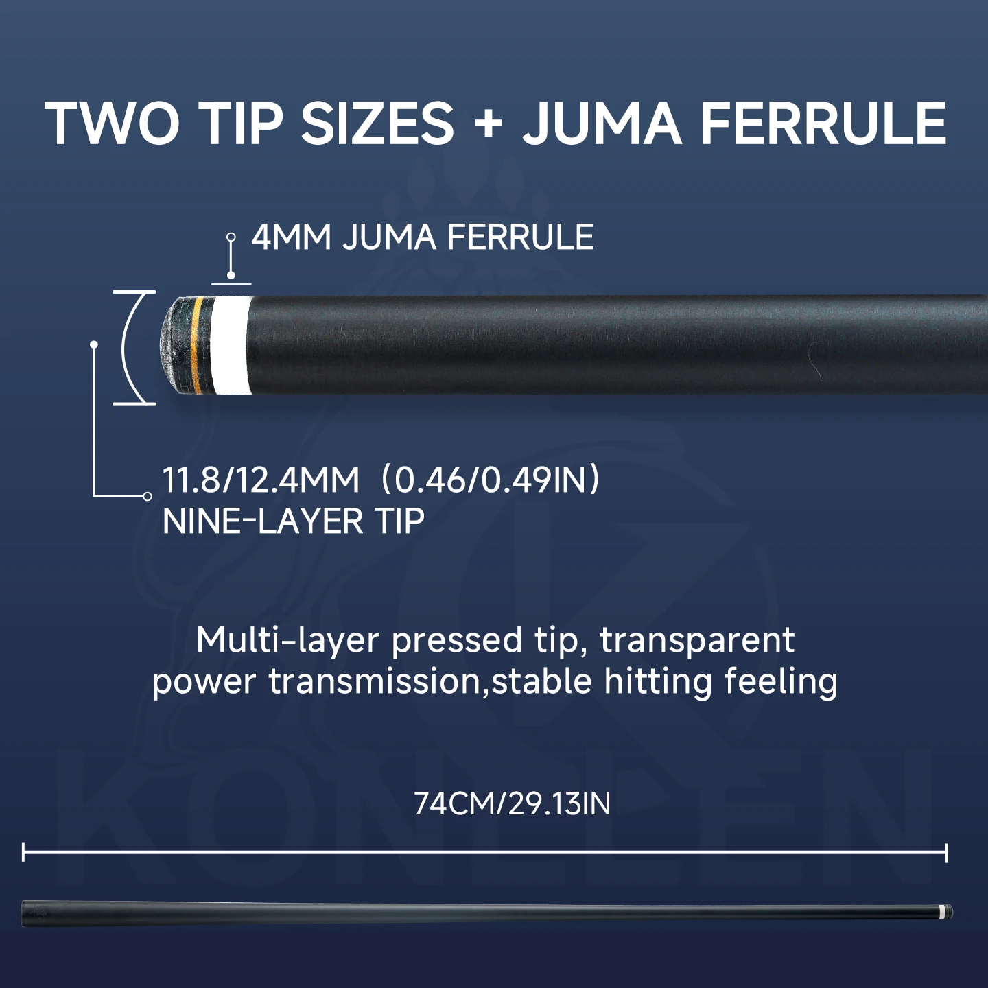 Pool Cue Stick Carbon Fiber Low Deflection CFX Pro Taper 11.8/12.4mm Tip 3/8x8 Joint 58in Billiard Cue KONLLEN K Series