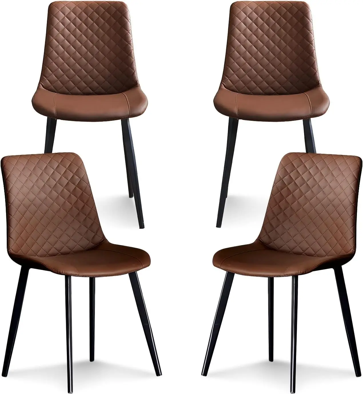 Dining Chairs Set of 4, Mid Century Modern Kitchen Chairs, Faux Leather Brown Dining Room Chairs